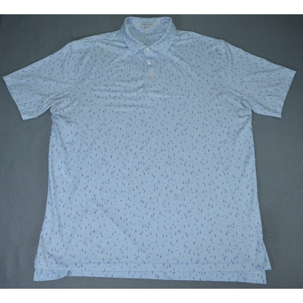 Peter Millar Seaport Blue Sailing Away Summer Comfort Performance Polo Shirt XL